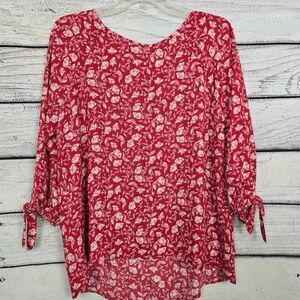 Papermoon L Red Floral Tie Sleeve Blouse NWT